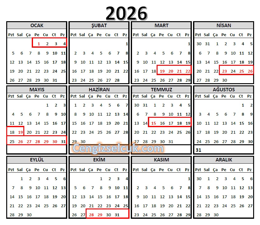 2026 Resmi Tatiller | Türkiye Tatil Takvimi ve Bayramlar